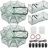 2PCS Fishing Bait Trap Crab Net 10 Holes and 2 PCS Square Crab Crawfish Trap Fishing Trap for Minnow Crawfish Shrimp Crawdad with Rope Large Fishing Net for Bait Fish