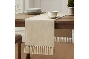 ZeeMart Linen Blend Table Runner, Oatmeal 13x36 Inch, Farmhouse Burlap Linen Style Rustic Tan Table Runners 36 Inches Long