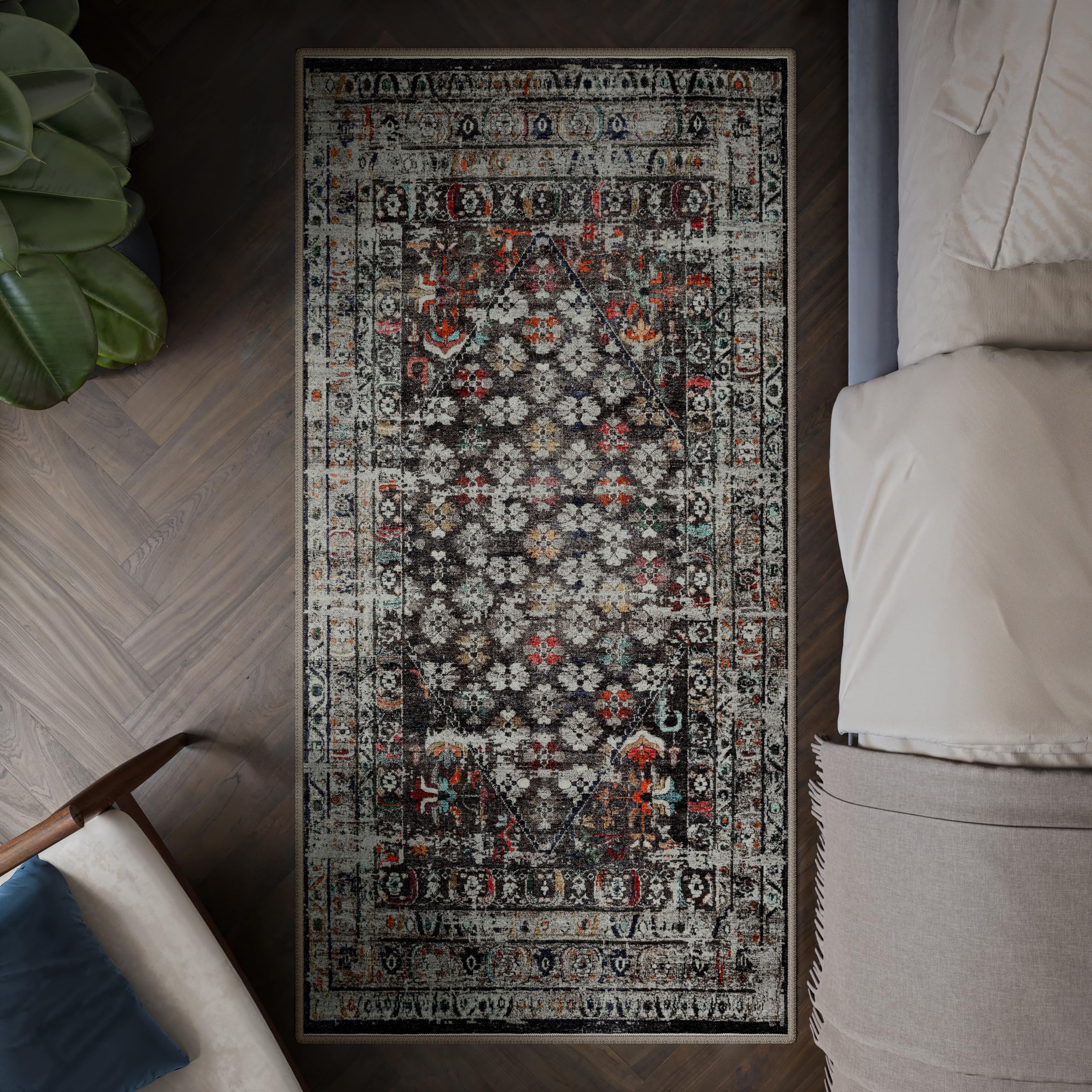 artyrugs Machine Washable Rug, 80x150cm, 75% Recycled Cotton, Short Pile, Non-Slip Backing, Non-Shedding, Suitable for Living Room, Bedroom, Kitchen, Hallway, Office, Opal Charcoal