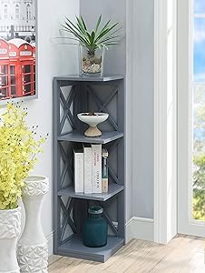 Convenience Concepts Oxford 3 Tier Corner Bookcase, Gray