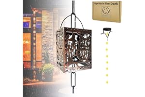 U-NITT Rain Chain Water Collection for Gutters, Rainwater Catcher & Diverter, 8.5 FT Chains for Outside Garden, Antique Light Up Cups, Roof Downspout, Works with Heavy Rain, w/Gutter Clip for Rainchains