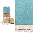 SMYRNA TURKISH COTTON Vintage Series Turkish Beach Towel Oversized, 37x71 inch, Extra Large Quick Dry Sand Free Beach Blanket, Lightweight Cotton Pool, Spa, Travel, Gym, Adult Bath Towel, Turquoise