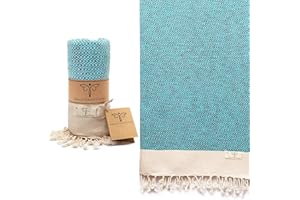 SMYRNA TURKISH COTTON Vintage Series Turkish Beach Towel Oversized, 37x71 inch, Extra Large Quick Dry Sand Free Beach Blanket, Lightweight Cotton Pool, Spa, Travel, Gym, Adult Bath Towel, Turquoise