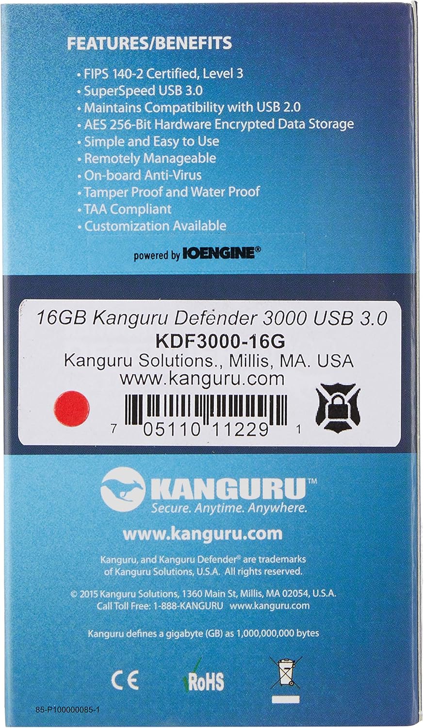 Kanguru Defender 3000 - 16 GB Hardware Encrypted Flash Drive - FIPS 140-2 Level 3 Certified - SuperSpeed USB 3.0 - Water Resistant - Image 3