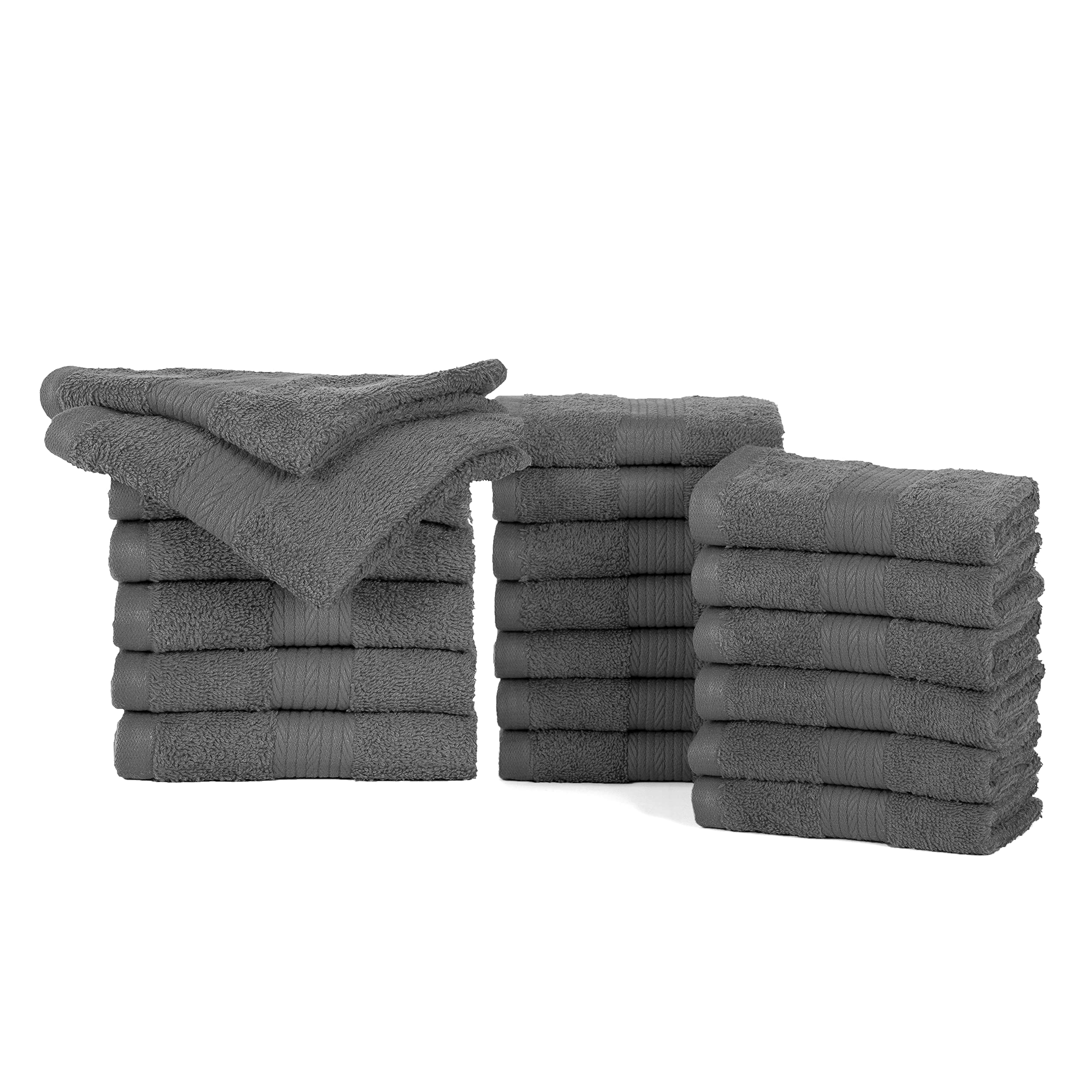Ample Decor Face Towels Set of 20 600 GSM 30 X 30 CM 100% Cotton, Premium Wash Cloths Quick Drying Soft Absorbent Thick Fingertip Towels, Flannels for Spa, Bathroom, Gym, Daily Use, Grey