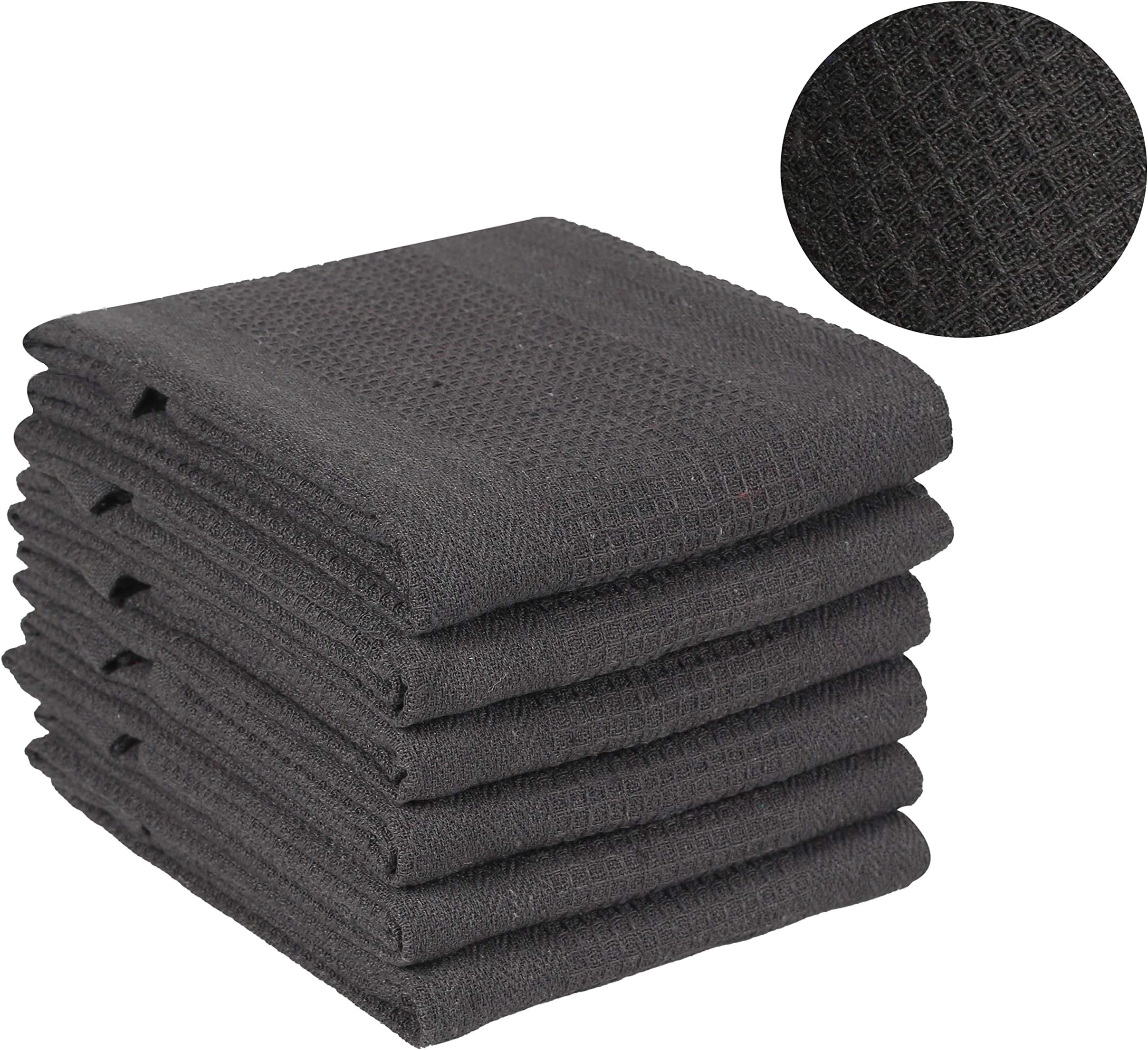 Ramanta Home Pure Cotton Kitchen Dish Towel 6-Pack Oversized 18x28 Waffle Weave Super Absorbent Quick Dry Durable - Charcoal