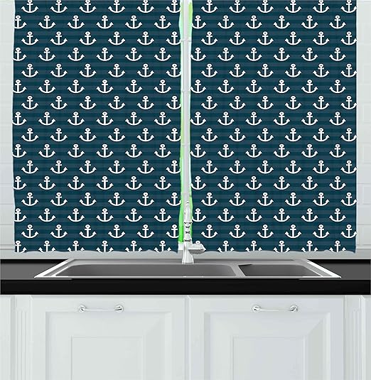 Amazon Com Ambesonne Nautical Kitchen Curtains Anchor Pattern