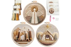 Myfelicity Embroidery kit,Handmade Nativity Scene Embroidery Hoop Art Set, Religious Christmas Theme, 3-Piece Collection with