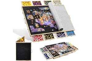 Tektalk 2000 Piece Foldable Puzzle Board with 8 Sorting Trays/Drawers, Jigsaw Puzzle Table with Cover, Storing for 2000, 1500, 1000, 500 Jigsaw Puzzle Pieces
