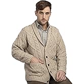 Aran Crafts Men's Irish Cable Knitted Cardigan Sweater (100% Merino Wool)
