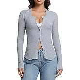 Abonlen Womens Cardigan Lightweight Waffle Knit Long Sleeve Button Down Shirts Fitted Going Out Tops