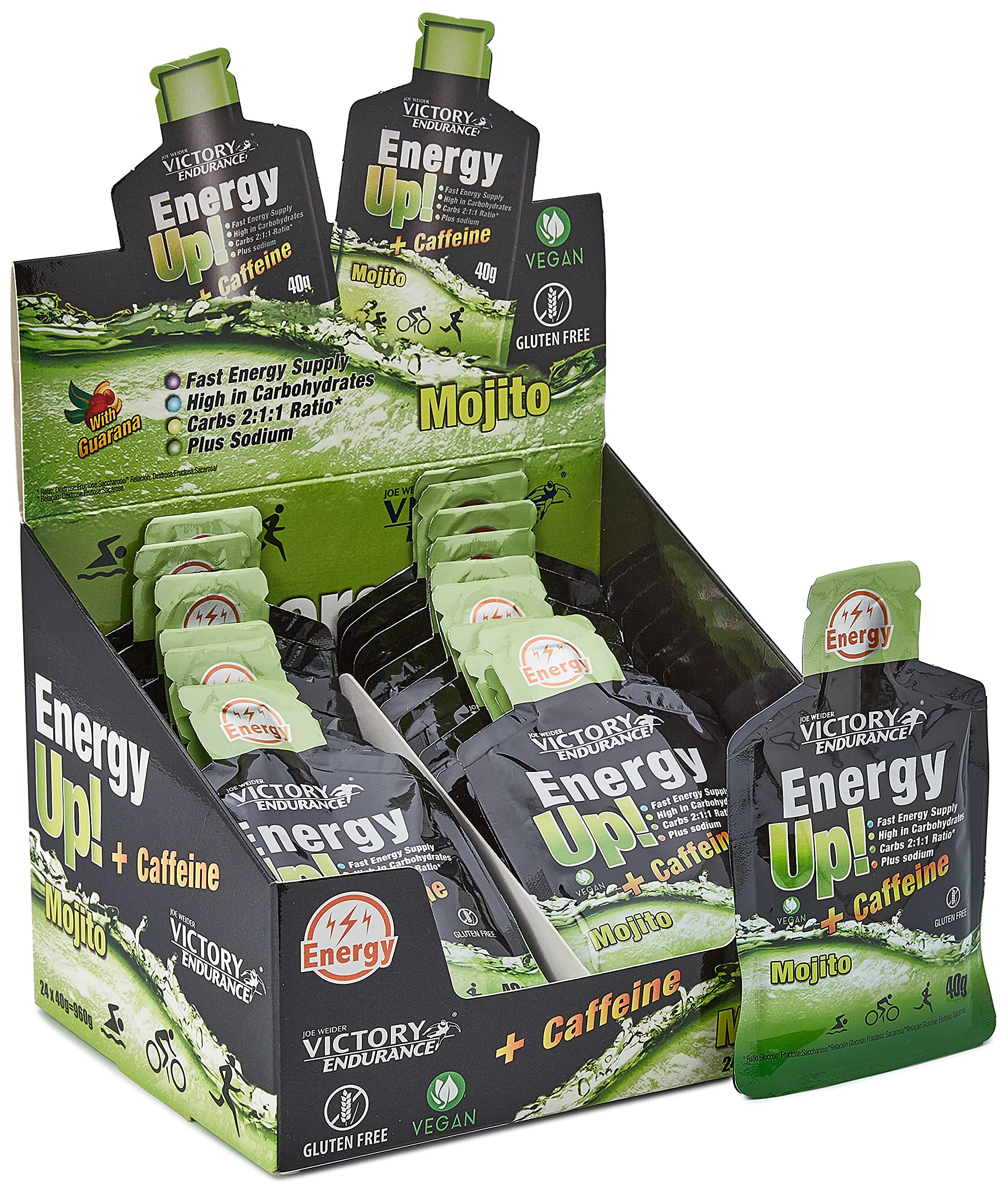 Victory Endurance Energy Up Gel Caffeine Mojito Flavor, with caffeine. With added sodium. Immediate energy - 24 Count