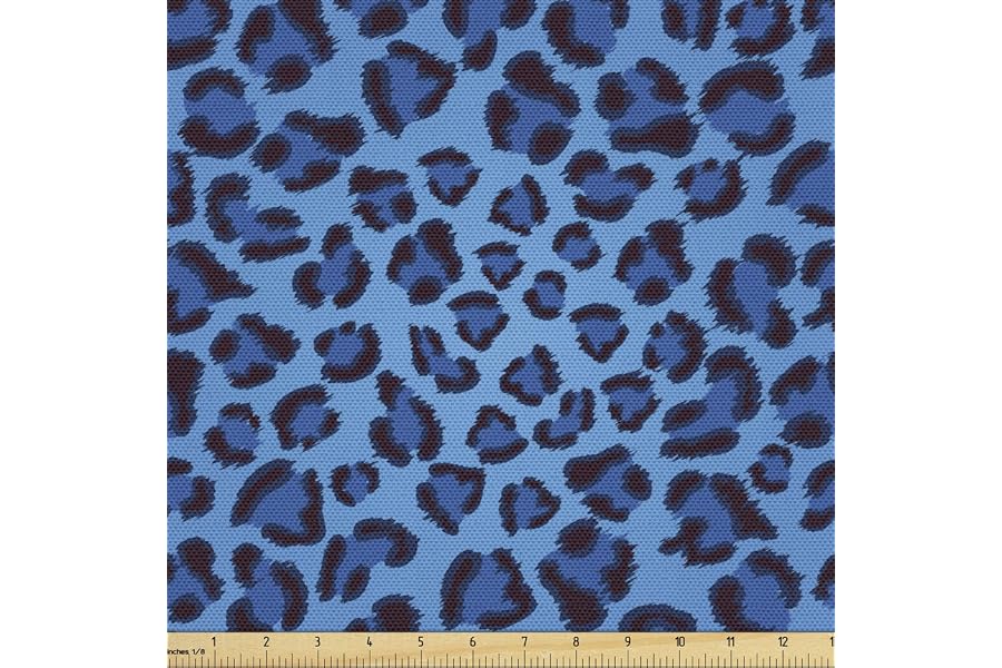Lunarable Animal Print Fabric by The Yard, Leopard Skin Animal Print Design Creative Contemporary Artwork, Decorative Fabric for Upholstery and Home Accents, 1 Yard, Soft Blue