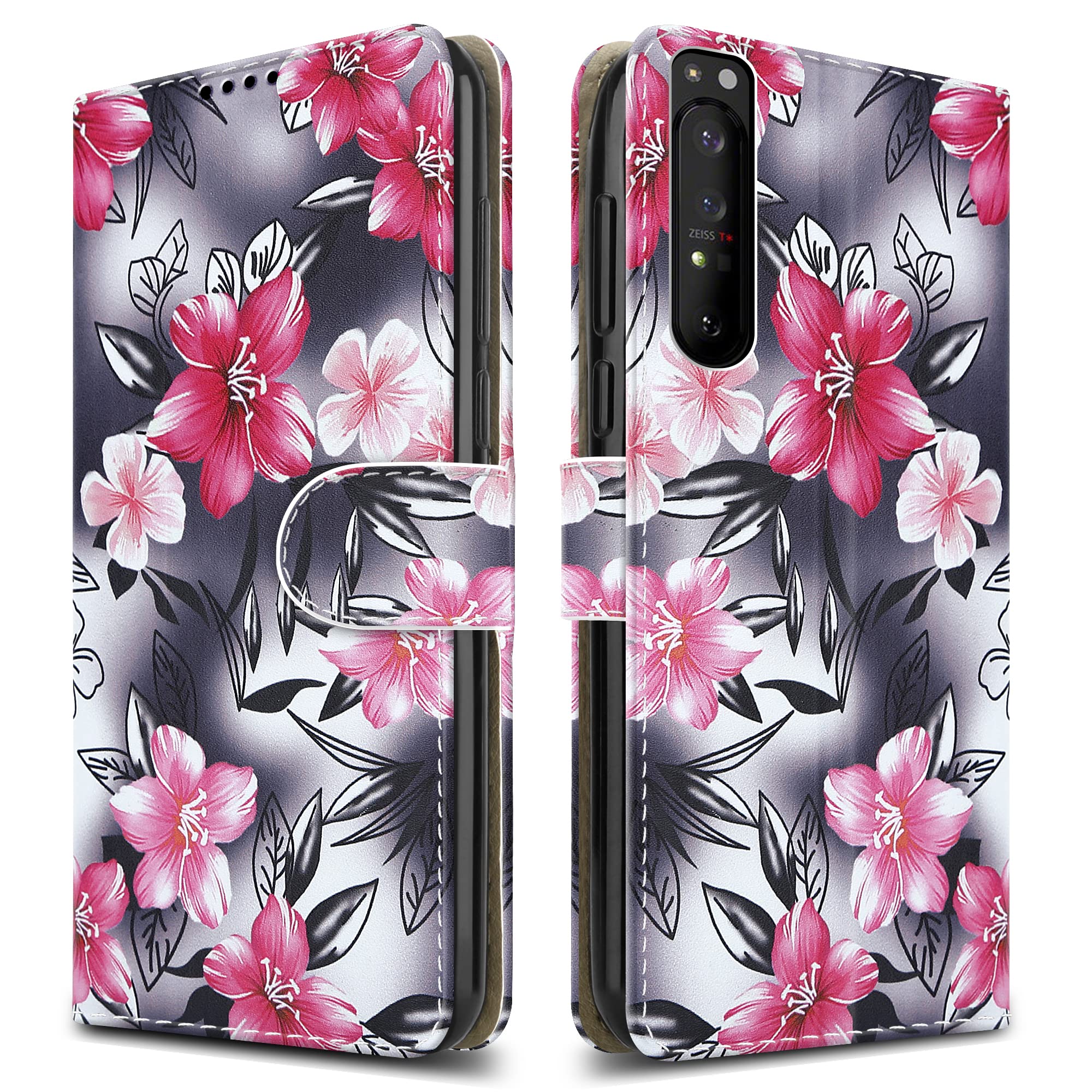 PIXFAB For Sony Xperia 1 IV 5G Leather Phone Case, Magnetic Closure Full Protection Book Folio Design, Wallet Case Cover [Card Slots] and [Kickstand] For Sony Xperia 1 IV 5G - Flower Print