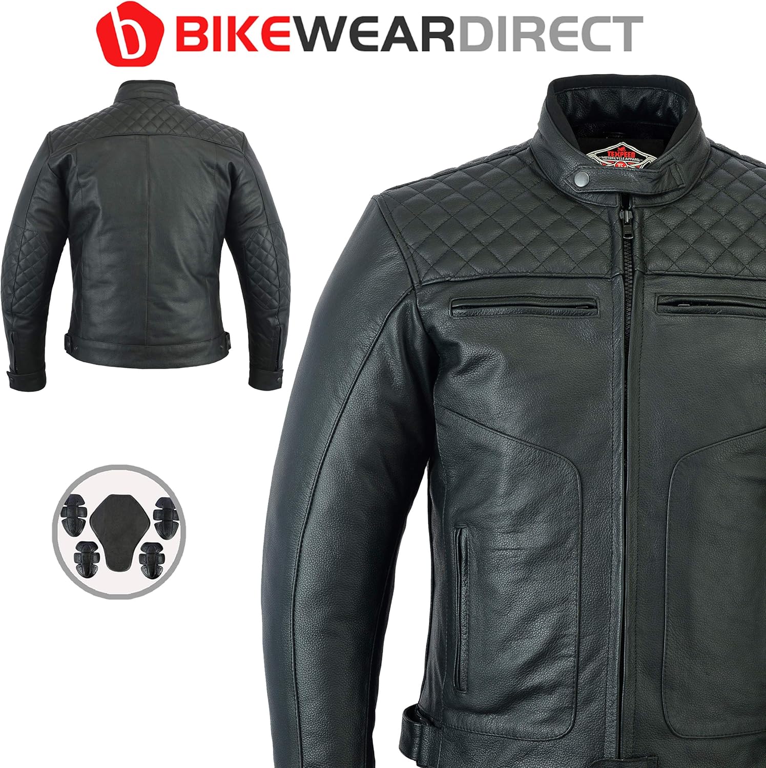 Men's Texpeed Armoured Black Leather Diamond Stitched Motorcycle