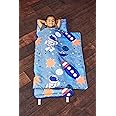 EVERYDAY KIDS Nap Mat w/Removable Pillow -Outer Space Adventures- Carry Handle with Straps Closure, Rollup Design, Soft Microfiber for Preschool, Daycare, Travel Sleeping Bag - Ages 3-6 Years