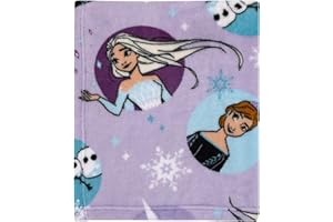 NOJO Disney Frozen Winter Cheer Lavender, Aqua, Green and White, Anna, Elsa and Olaf Toddler Blanket