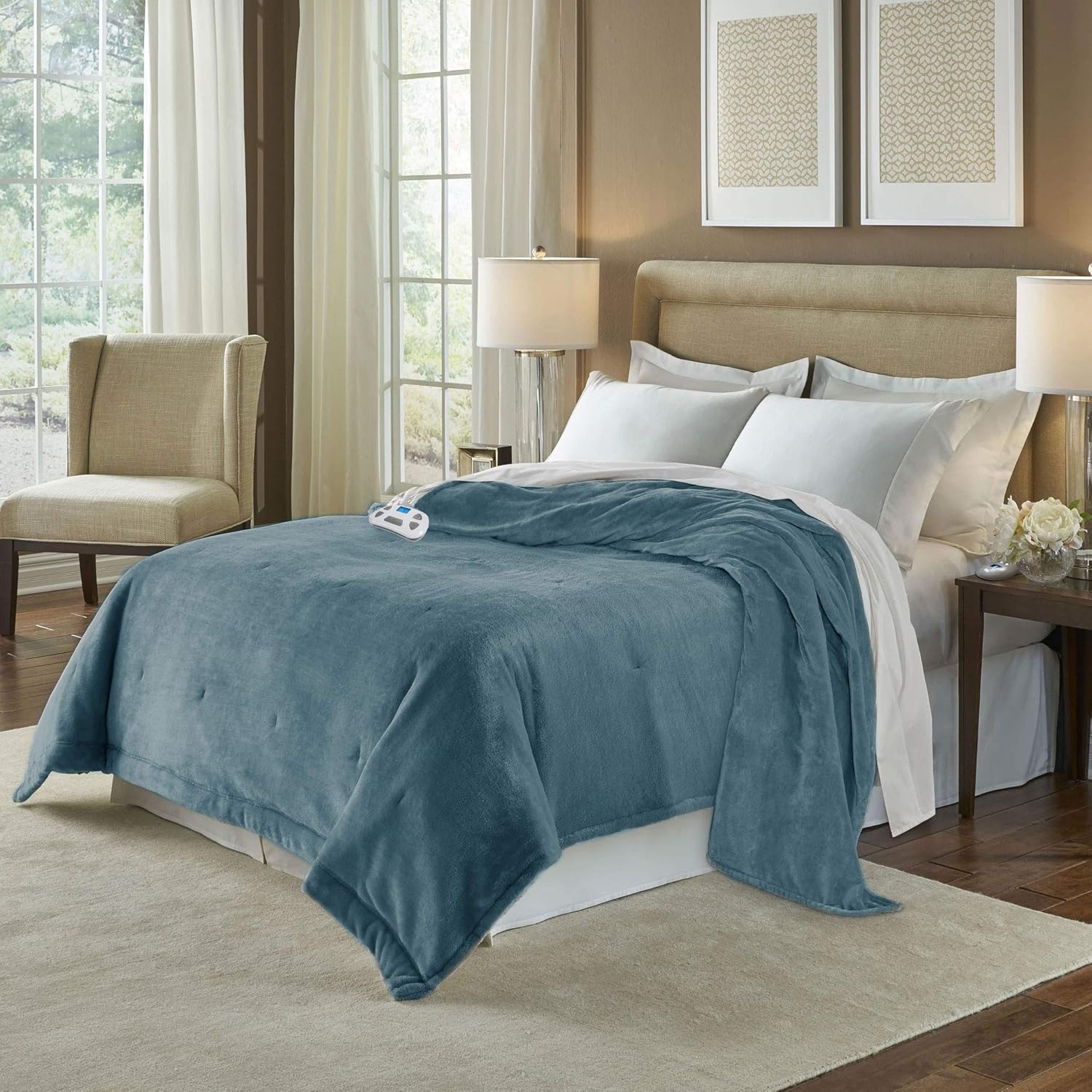 Pure Warmth 874195 Plush Electric Heated Warming Blanket Full Ivory Washable Auto Shut Off 10 Heat Settings: Home & Kitchen