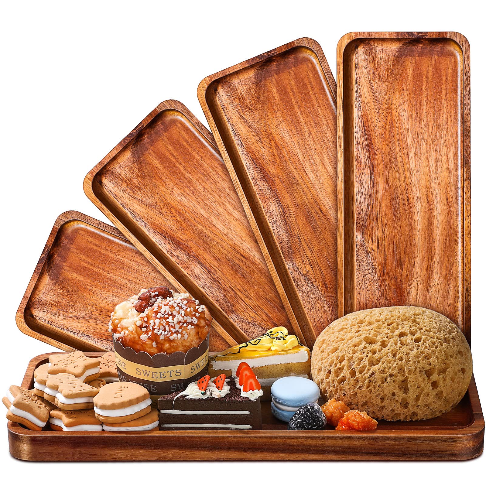 Photo 1 of Roowest 5 Pack Solid Acacia Wood Serving Trays for Laser Engraving Rectangular Wooden Board for Food Appetizer Serving Tray Plates for Vegetables Fruit Cheese Housewarming Gifts(14 x 5.5 Inch)