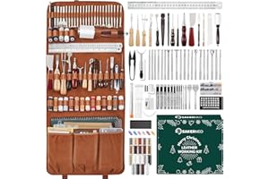 SAKERNEO Ultimate Leather Crafting Tools Max Kit with Custom Cutting Mats, Engraving, Punching, Sewing, Stamping, and Sanding Tools for DIY Handicraft Projects and Repair – Christmas Special Edition