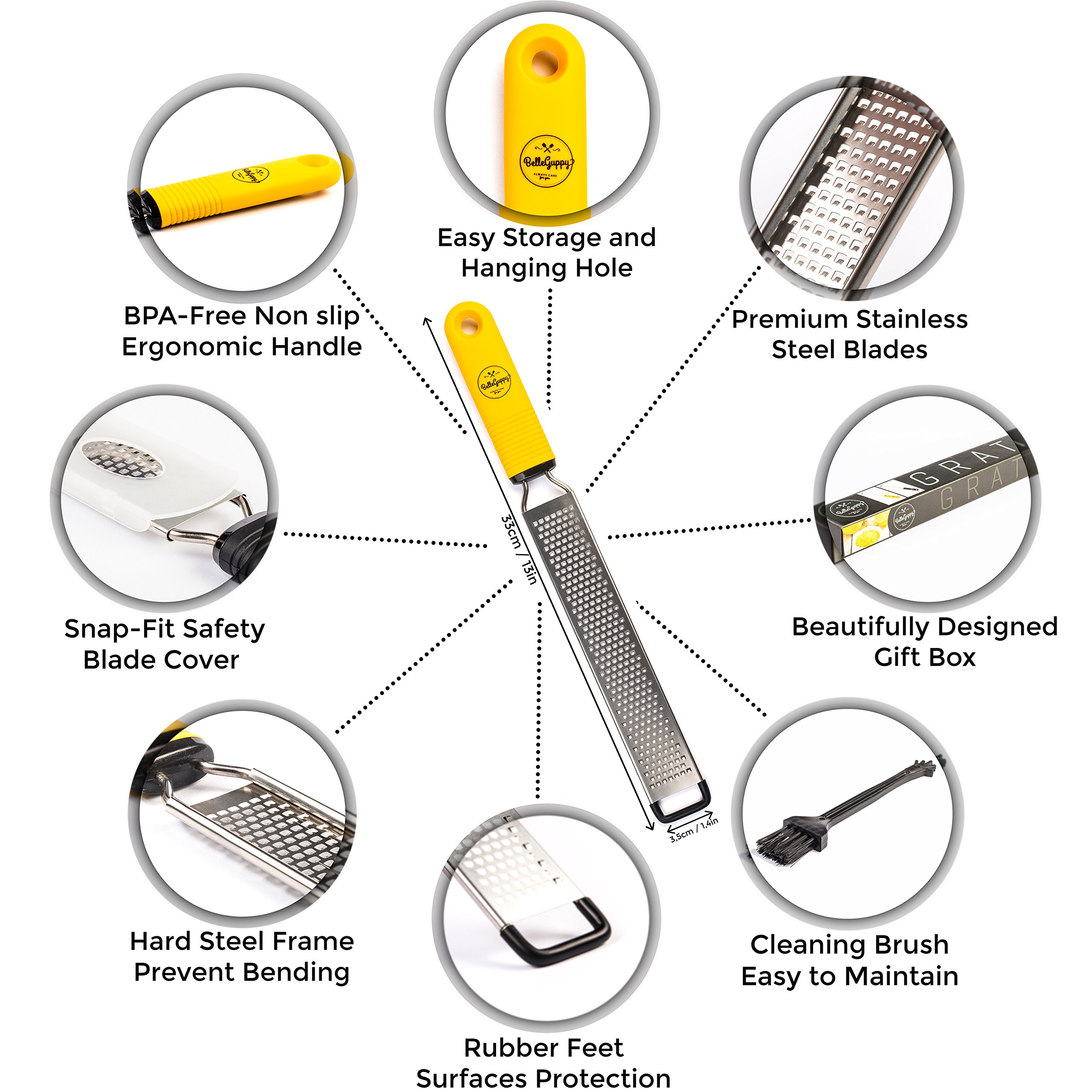 BelleGuppy Lemon Zester & Cheese Grater, Professional Zesting tool for