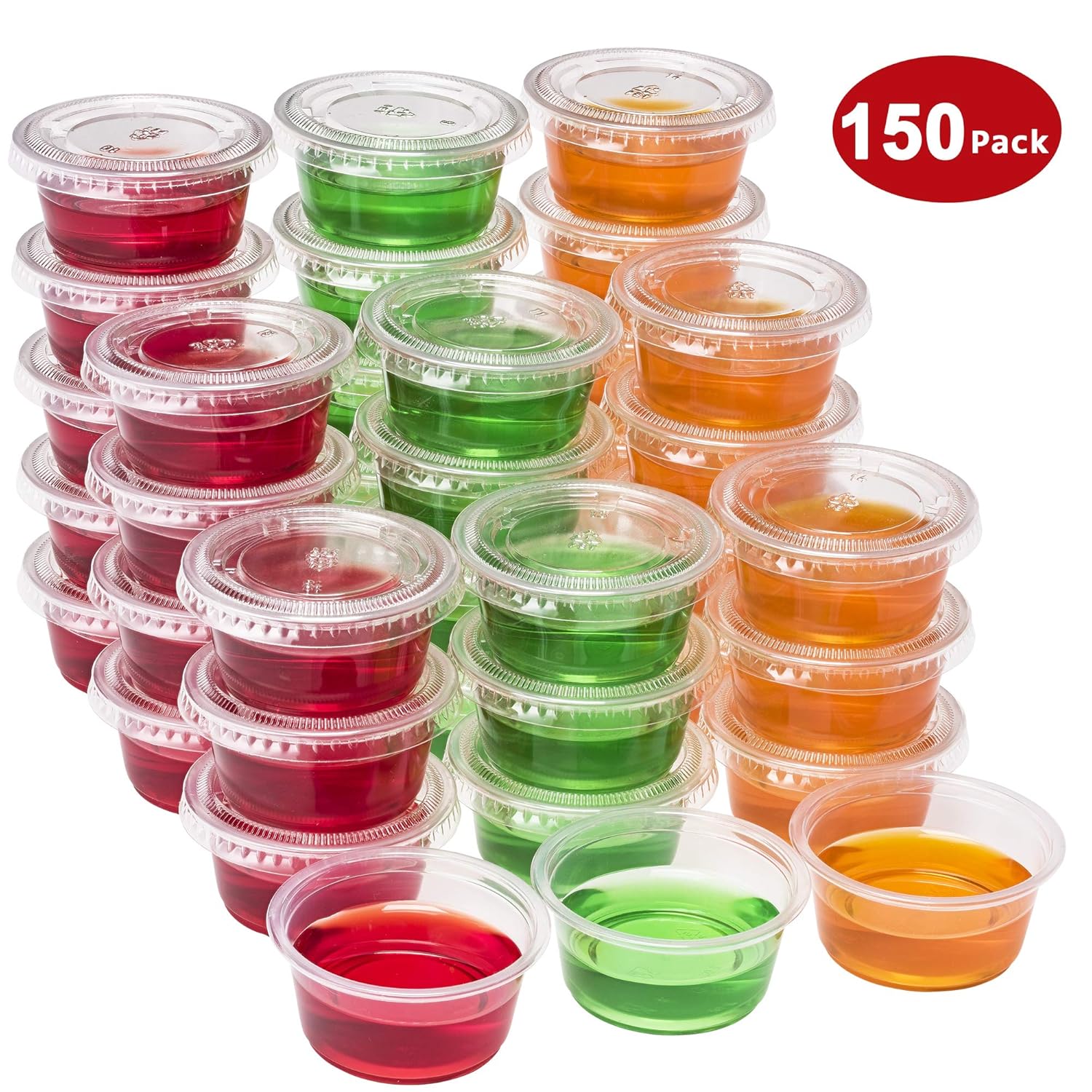 Plastic Portion Cups with Lids 2 oz. Pack of 150 Leakproof Jello Shot