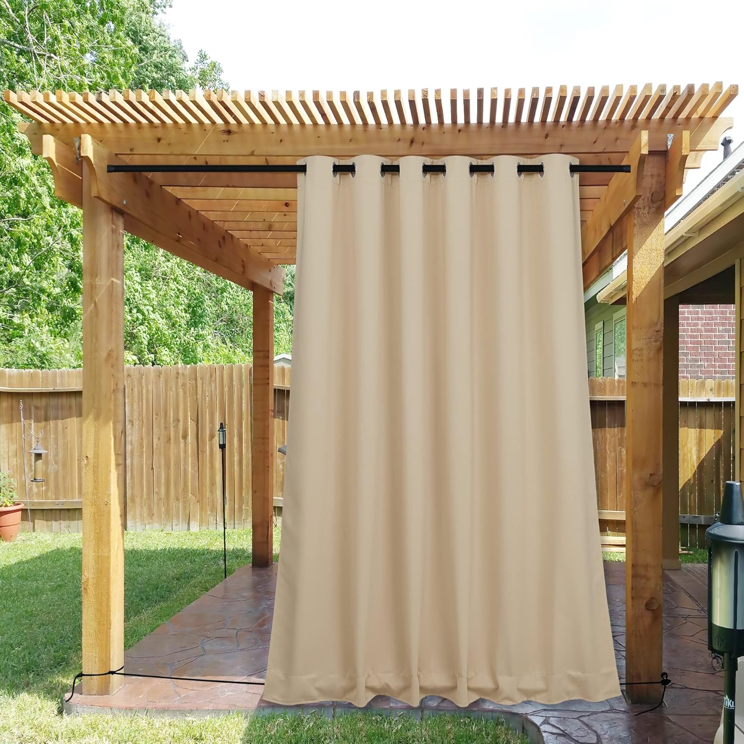 Outdoor Curtains - NICETOWN 2 Panels Outdoor Curtains for Patio Waterproof & Windproof, Thermal Insulated Top & Bottom Grommet & Back Tab Light Block Outdoor Drapes with Bouns Rope for Fixed, Biscotti Beige, W84 by L84