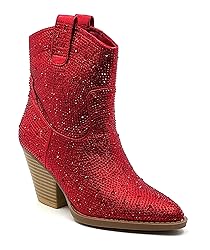 Forever Women Rhinestone Block Chunky Heel Ankle