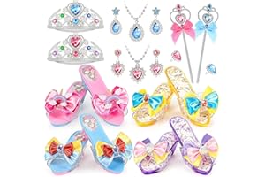 COCOJECI Princess Dress Up Shoes for Girls, Toddler Girl Toys Princess Shoes with Jewelry Accessories Crown, Magic Wand, Necklace, Earrings & Rings, Pretend Play Dress Up Toys Gift Set for Little Girls Age 3-5