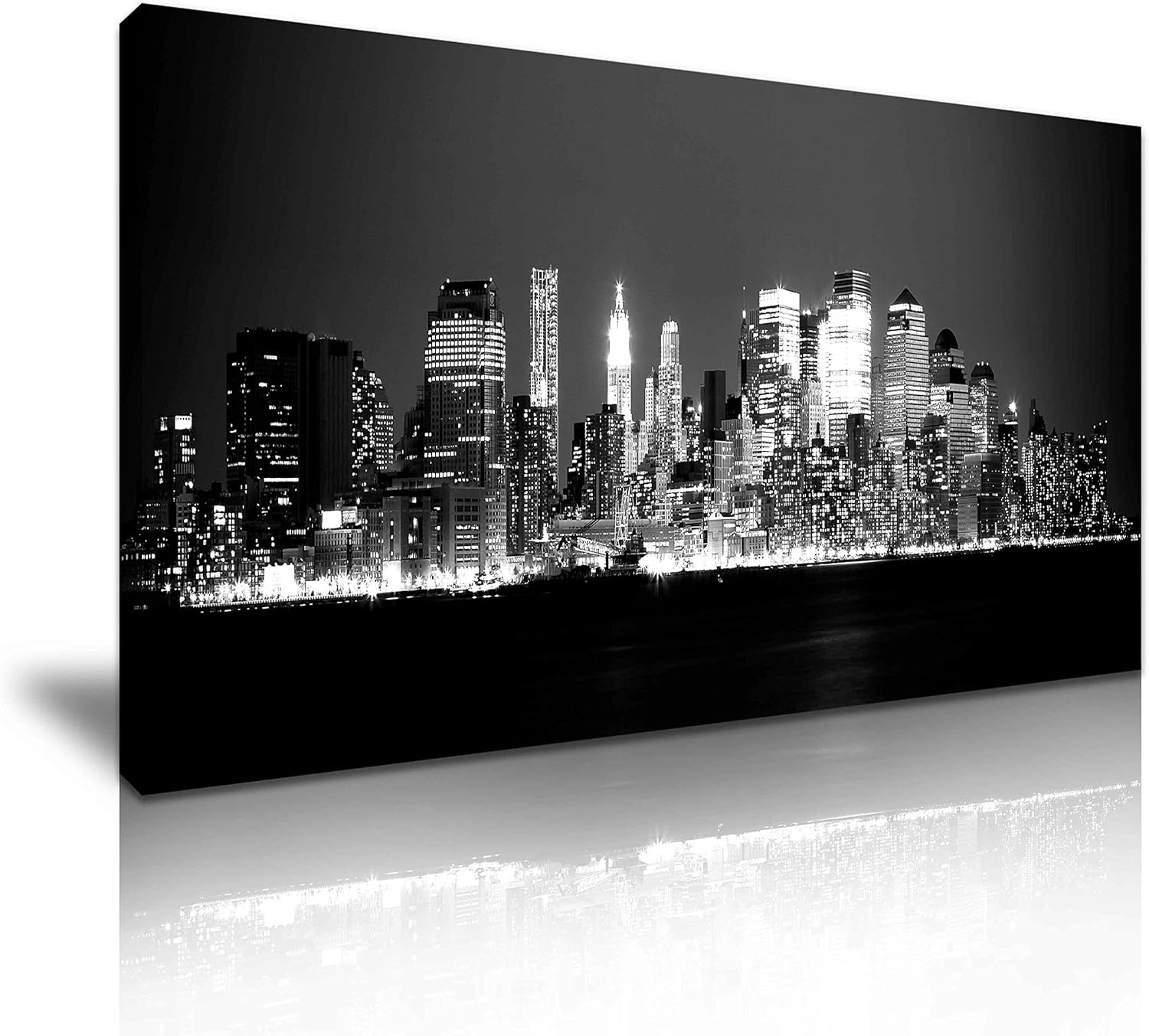 New York City Manhattan At Night Skyline Canvas Wall Art Picture Print