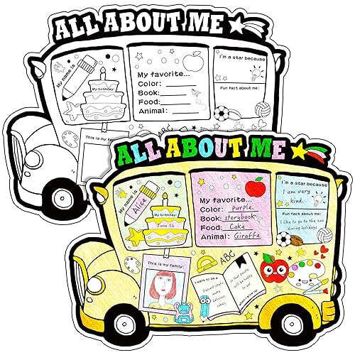 All About Me Student Posters- 40Pcs School Bus Read All About Me Star Students Posters First Day of School Fill in Posters for Kids Kindergarten Elementary School Classroom Back to School Supplies