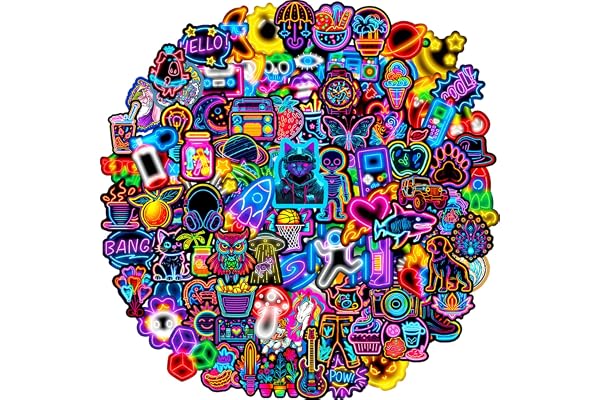 Water Bottle Stickers 100 Pcs Cool Cute Neon Sticker Packs, Prizes for Kids Classroom Rewards, Waterproof Vinyl Stickers for Water Bottles Laptop Scrapbooking Skateboard Journaling Luggage Tumbler etc
