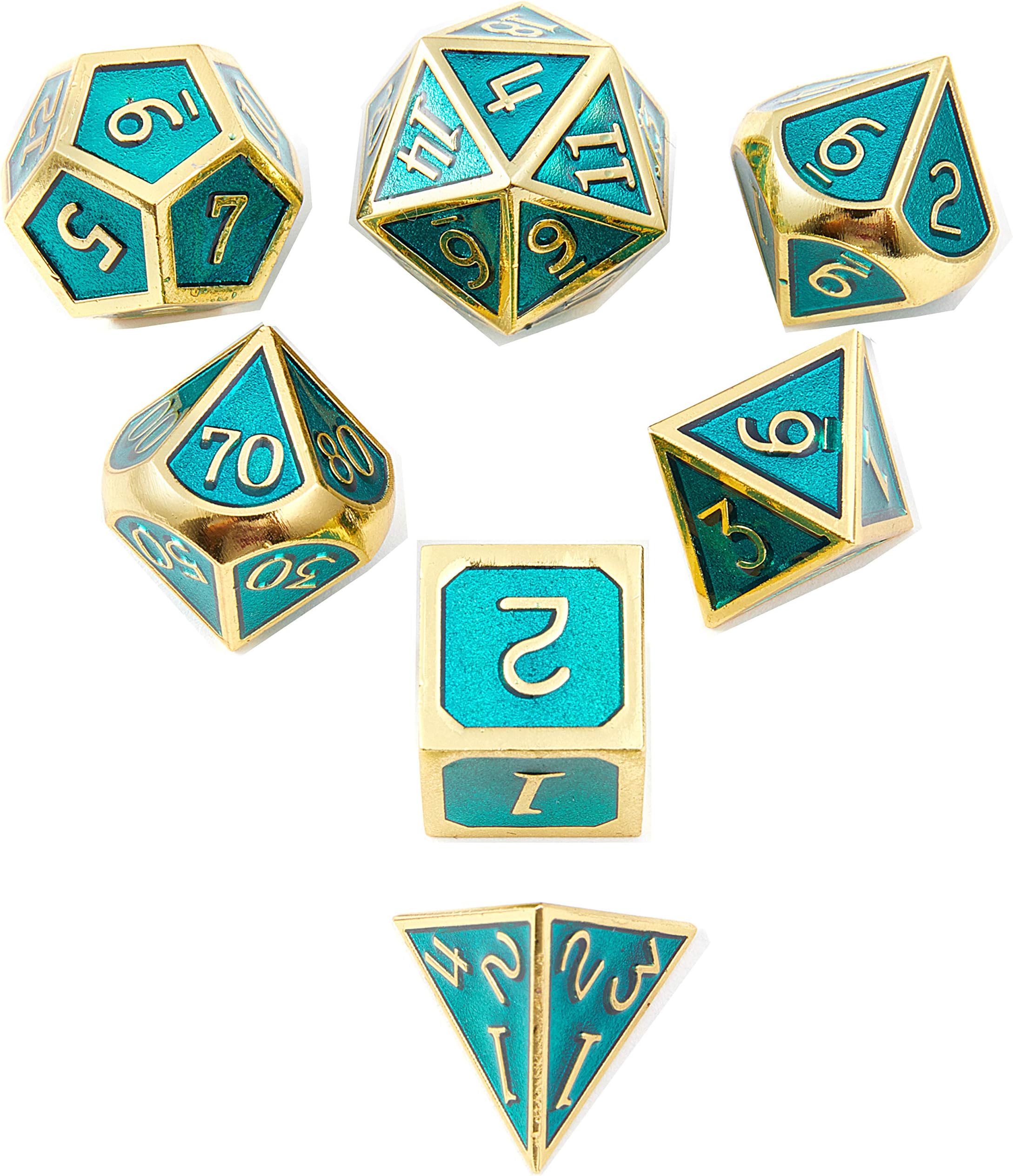 DND Polyhedral Metal Game Dice Gold and Ice Blue 7pc Set Dungeons Dragons DND RPG MTG Table Games D&D Pathfinder Shadowrun Math Teaching