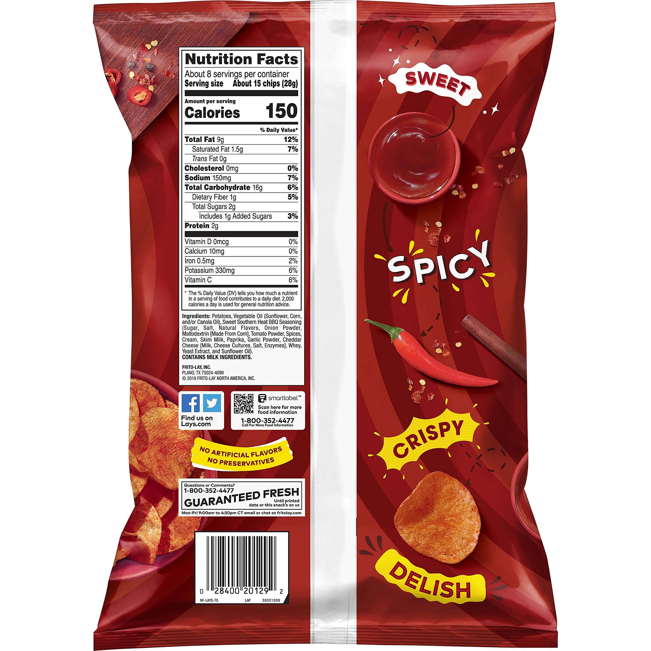 Lay's Sweet Southern Heat Barbecue Flavored Potato Chips, 7.75 Ounce