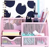 EXERZ Desk Organiser Mesh Desk Tidy Caddy 7 Compartments Light Pink view 5