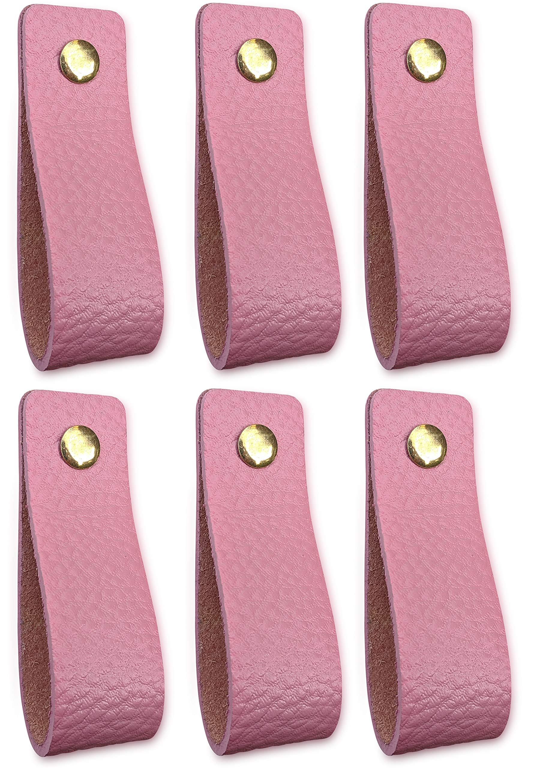 Brute Strength - Leather Handles for Furniture - Old Pink - 6 pcs - 16,5 x 2,5 cm - Cabinet Handle, Door Handle for Kitchen, Bathroom, cabinets, Dresser, Wood โ image 1