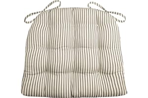 Barnett Home Decor Ticking Stripe Black Dining Chair Pad with Ties - 17" x 15" Size Small Chair Cushion - Latex Foam Fill - Machine Washable, Reversible, Solid Color, 100% Cotton, Made in USA