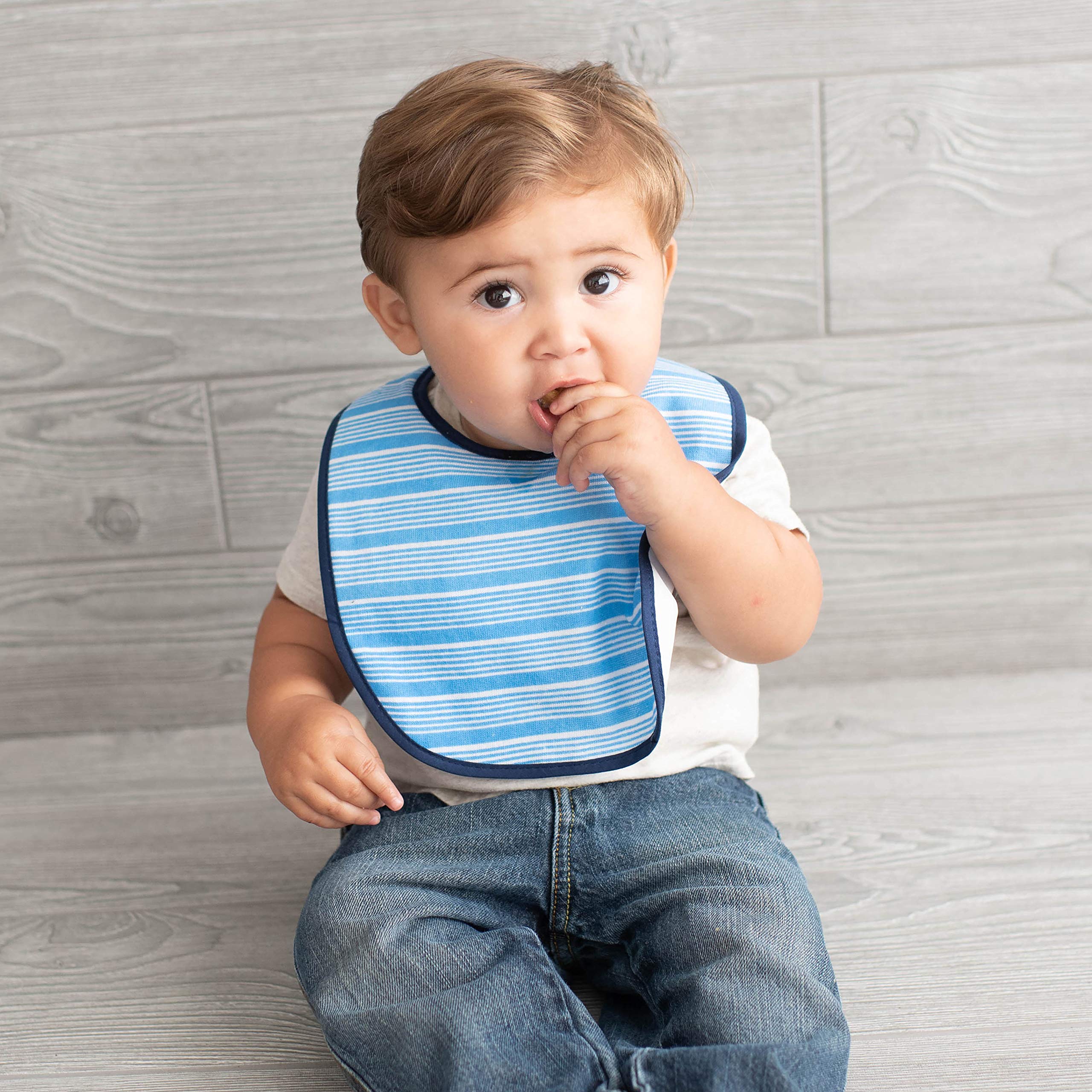 Neat Solutions 10 Pack Water Resistant Bib Set Blue/Grey Assorted, 10 Count, 0+ Months