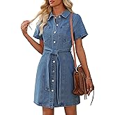 Nitzana Women's Denim Dress Short Sleeve Jean Dress Button Down Denim Shirt Dresses with Pocket 2026 Western Outfits
