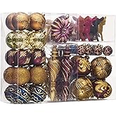 Valery Madelyn Ornaments for Christmas Trees, 108ct Copper Purple Blue Shatterproof Christmas Tree Decorations, Luxury Hanging Ball Ornaments Bulk for Xmas Holiday Decor