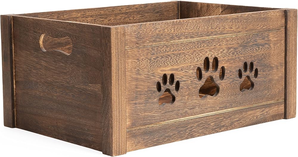 Green Leaves Paw Shaped Wooden Crate Small Brown Gift Hamper Storage