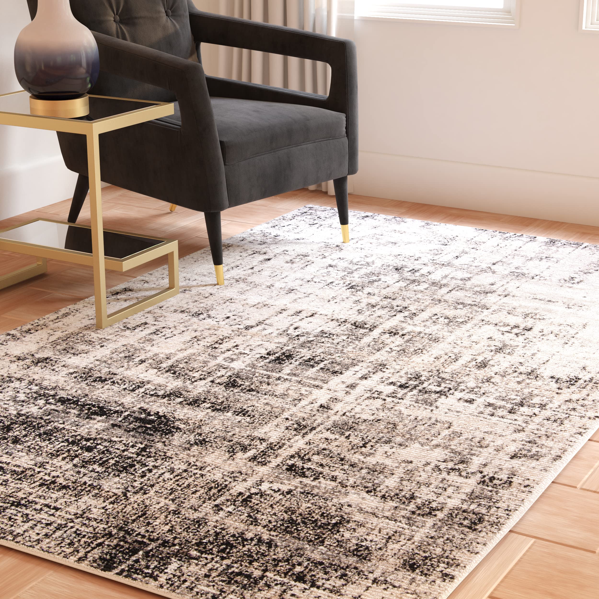 Safavieh Modern Abstract Indoor Woven Rectangle Area Rug, Adirondack Collection, ADR207, in Silver / Black, 91 X 152 cm for Living Room, Bedroom or Any Indoor Space