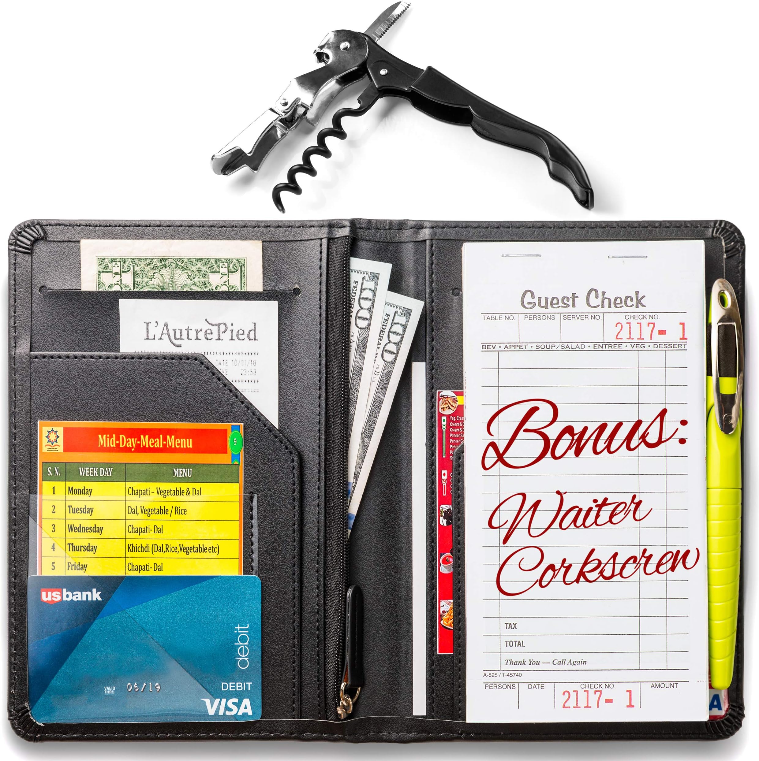 Exclusive Waiter and Server Book | Waitress Books with Money Pocket & Zipper | Perfect as Server Wallet Organizer for Check Pad, Guest Checks, Tip or Cards | 5 x 7.5” Premium Design