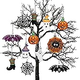 Valery Madelyn Halloween Tree Decorations Shatterproof Ornament Indoor 12ct | Jack-o'-Lantern Spider Bat Ghost Vintage Variety Hanging Ball Ornaments Set for Mini Tree, Cute Holiday Party Home Decor