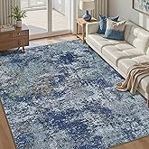 Area Rug Living Room Rugs: 6x9 Rug for Bedroom Machine Washable with Non Slip Backing Non Shedding Abstract Stain Resistant Large Carpet for Dining Room Nursery Home Office - Blue