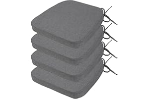 Millsilo D-Shaped Chair Cushions for Dining Chairs with Ties and Removable Cover, 2" Thick Dining Kitchen Chair Pads, Indoor Dining Room Non-Slip Backing Seat Cushions 4 Set,16.5" x 16.2", Dark Gray