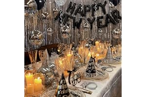 ORIENTAL CHERRY New Years Eve Party Supplies - New Years Decorations 2026 - 98 Pcs Sets With Happy New Year Balloons,Disco Balls, Hats, Headbands, Glasses,Noise Makers,Fringe Curtains - Nye Decor Backdrop Accessories