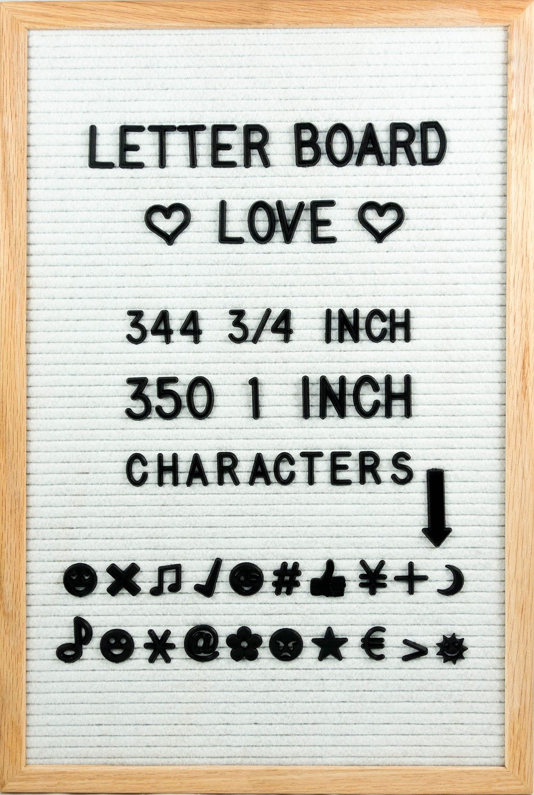 12" x 18" White Felt Letter Board with Solid Oak Wood Frame, 694 Letters + Special Characters & Emojis, and Two Canvas Letter Bags.