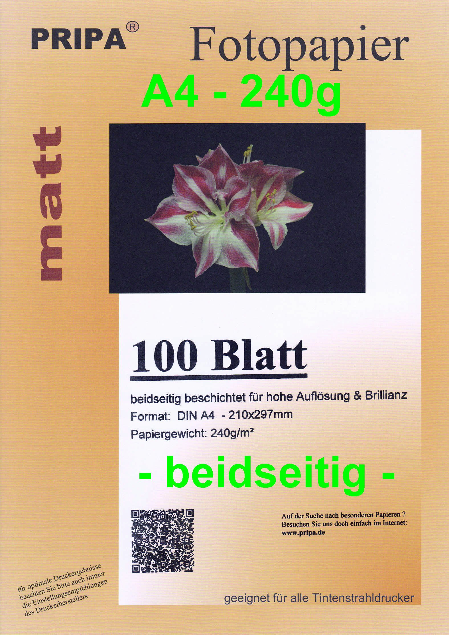 matte Photo Paper 240g-100Blatt - A4 - beidseitig