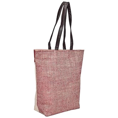 ECOTARA Womens Jute Printed Multipurpose Hand Bag (STAA00080, Red)